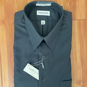 NWT VanHeusen Poplin Button Down Long Sleeve Gray Dress Shirt